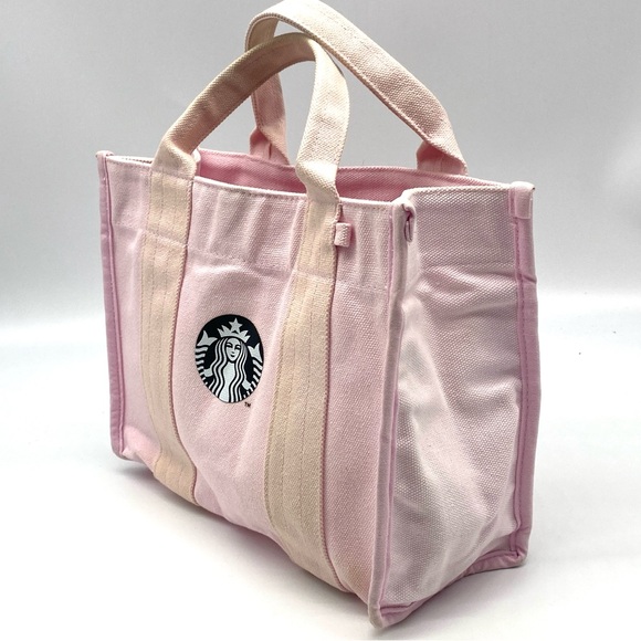 SAKURA PINK STARBUCKS CANVAS LUNCH TRAVEL PURSE HANDLE TOTE SATCHEL BAG SMALL - Picture 2 of 6